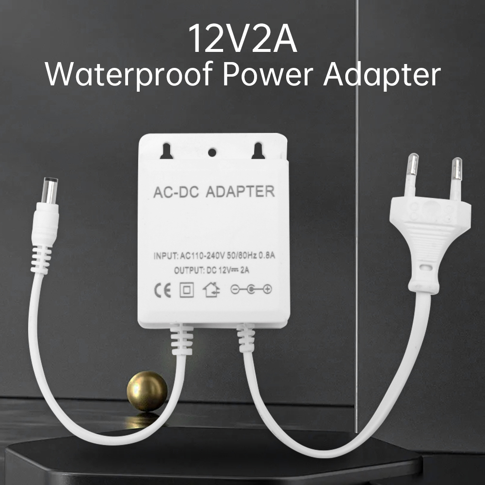Outdoor Power Plug - DC12V 2A EU プラグアダプタセキュリティ屋外電源 LED 防水デュアルワイヤー電気監視カメラ電源アダプタ