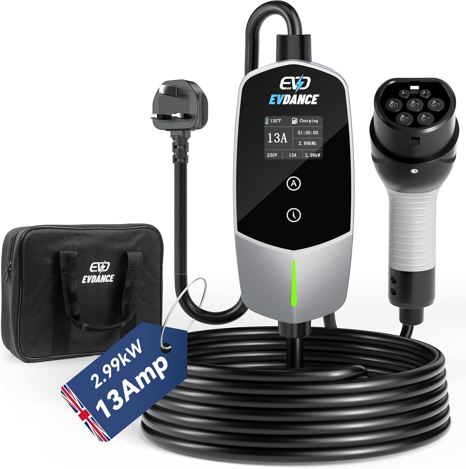 Outdoor Power Plug - EVDANCE ポータブルEV充電器 タイプ2 UKプラグ 13A 2.99KW