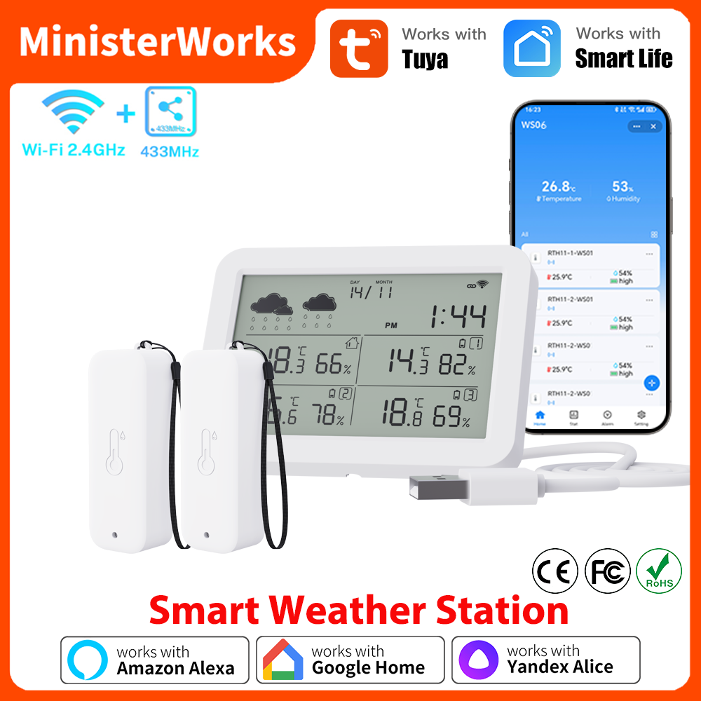 Outdoor Power Meter - Tuya WiFi ウェザー ステーション RF433 ワイヤレス温度湿度センサー