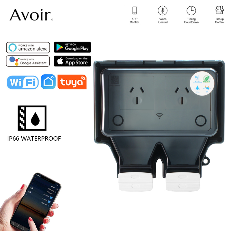 Outdoor Power Equipment Brands - Avoir-Wi-Fi防水電源コンセント,タイマー付き,スマート屋外壁コンセント,オーストラリア,ダブルUSBアダプター,Tuya, IP66