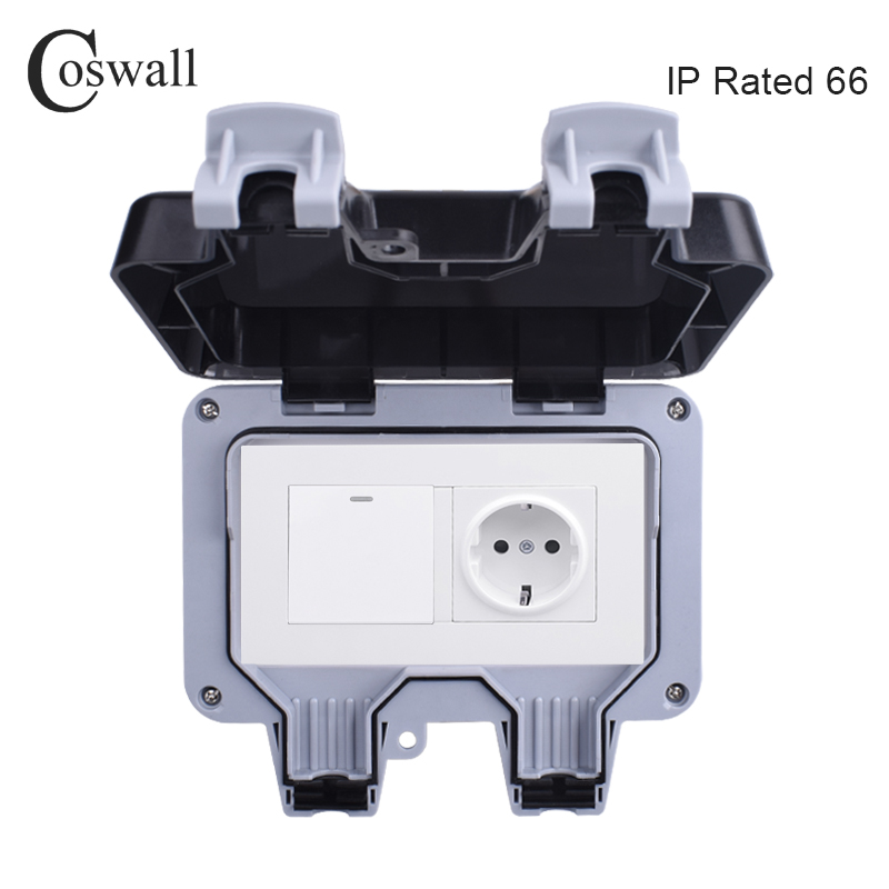 Coswall IP66全天候防水屋外壁電源ソケット16A  - Outdoor Power Outlet Waterproof のレビューと価格