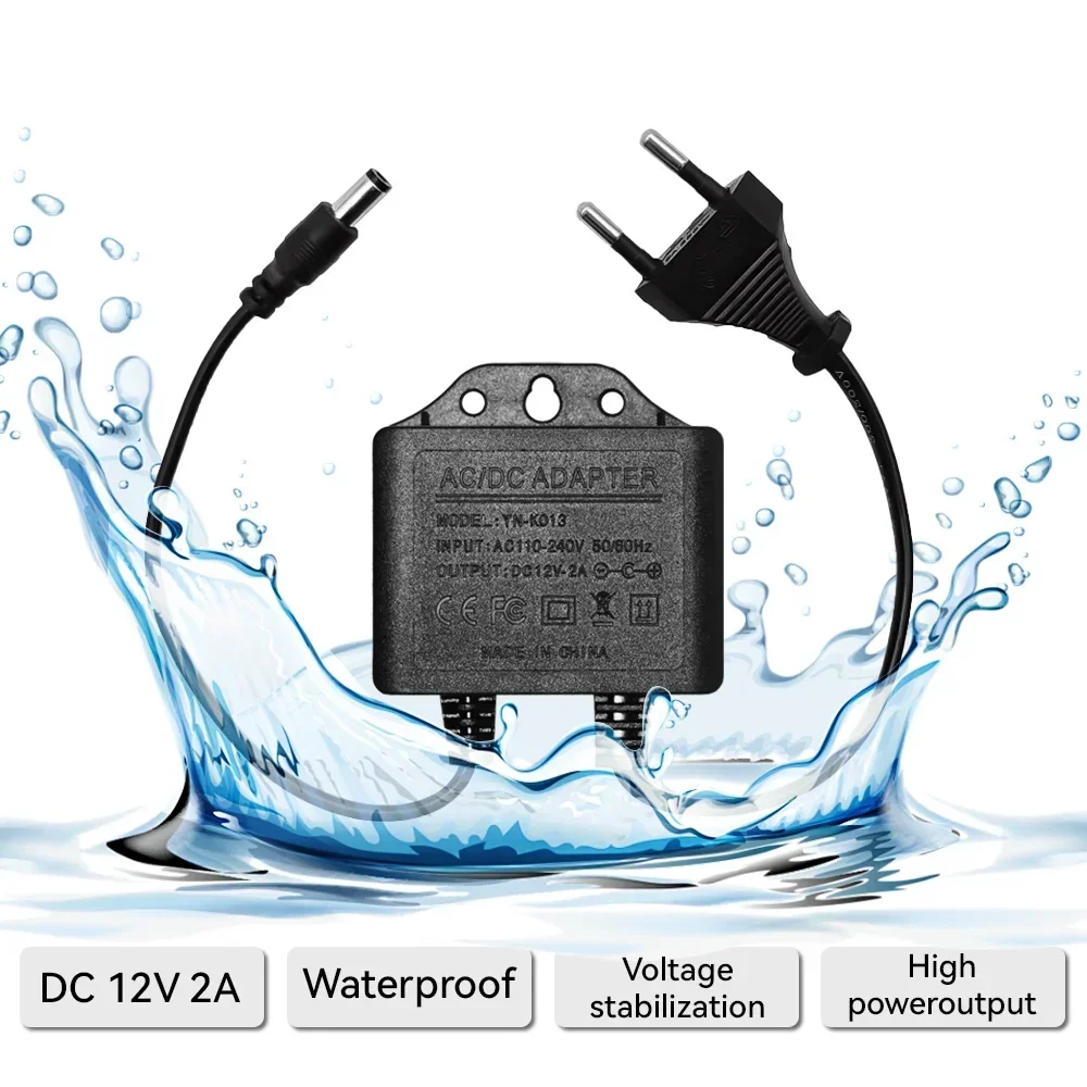 電源アダプタ DC12V 2A 防水 EU プラグ 5.5x - Outdoor Power Plug のレビューと価格