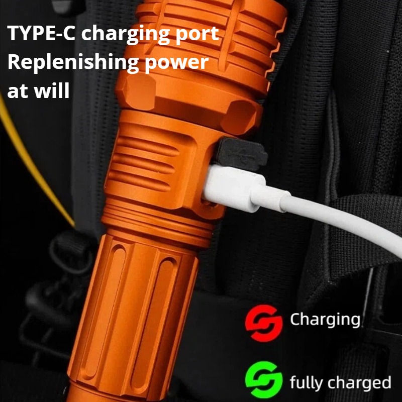 強力な光 LED 懐中電灯ズーム可能 TYPE-C 充電式屋 - Outdoor Power For Camping のレビューと価格