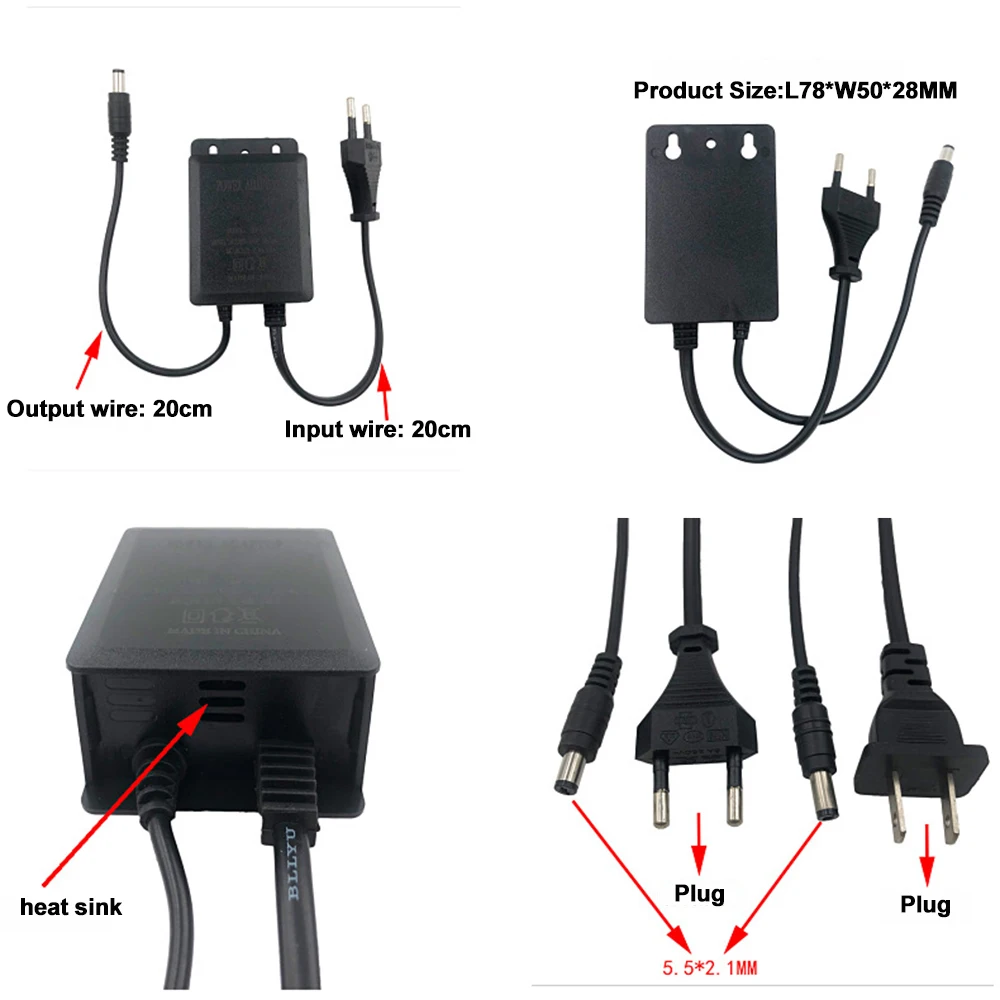 EU電源アダプター充電器,防水,CCTVセキュリティカメラ用 - Outdoor Power Plug のレビューと価格