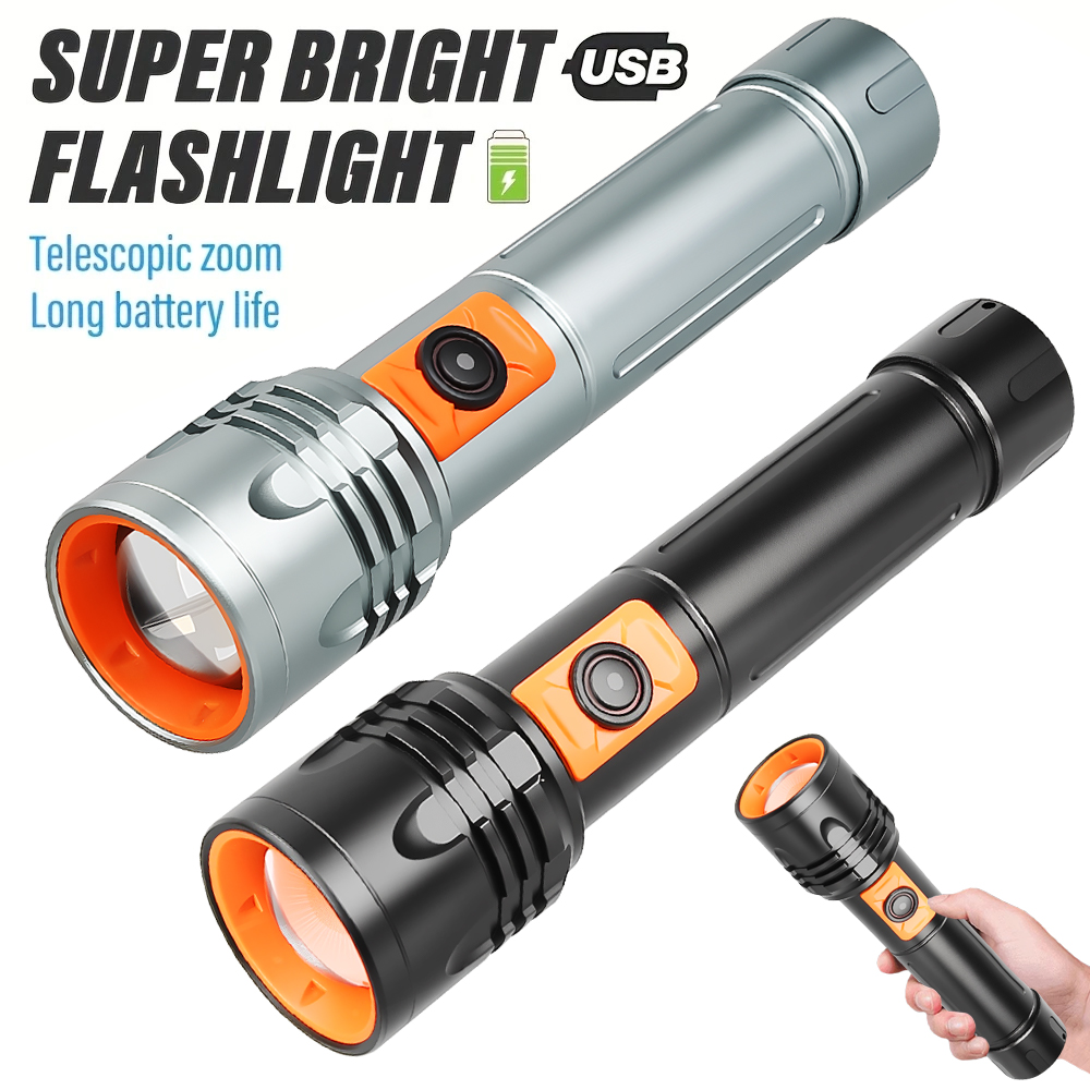 ハイパワー LED 懐中電灯 USB 充電式トーチ、伸縮ズー - Outdoor Power For Camping のレビューと価格