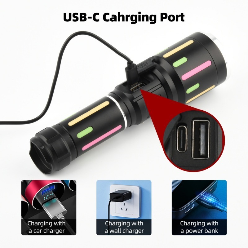 ハイパワー白色光蛍光懐中電灯充電式ズーム可能長距離懐中電灯屋 - Outdoor Power For Camping のレビューと価格