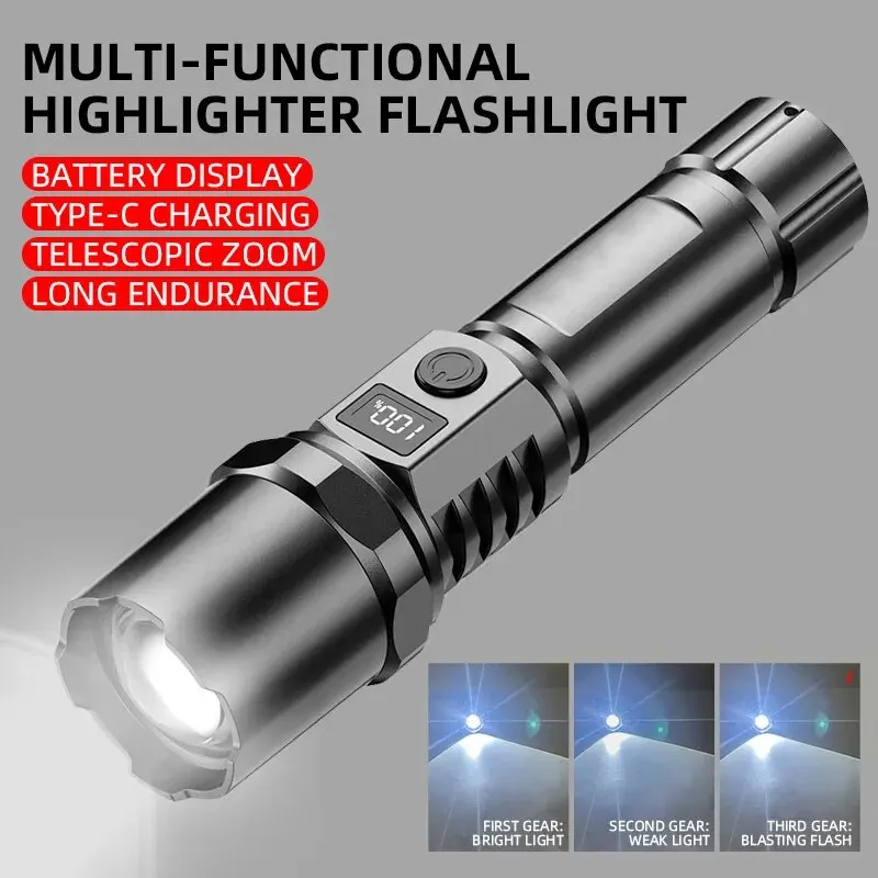 強力な LED ハンドヘルド懐中電灯ポータブル充電式伸縮ズー - Outdoor Power For Camping のレビューと価格
