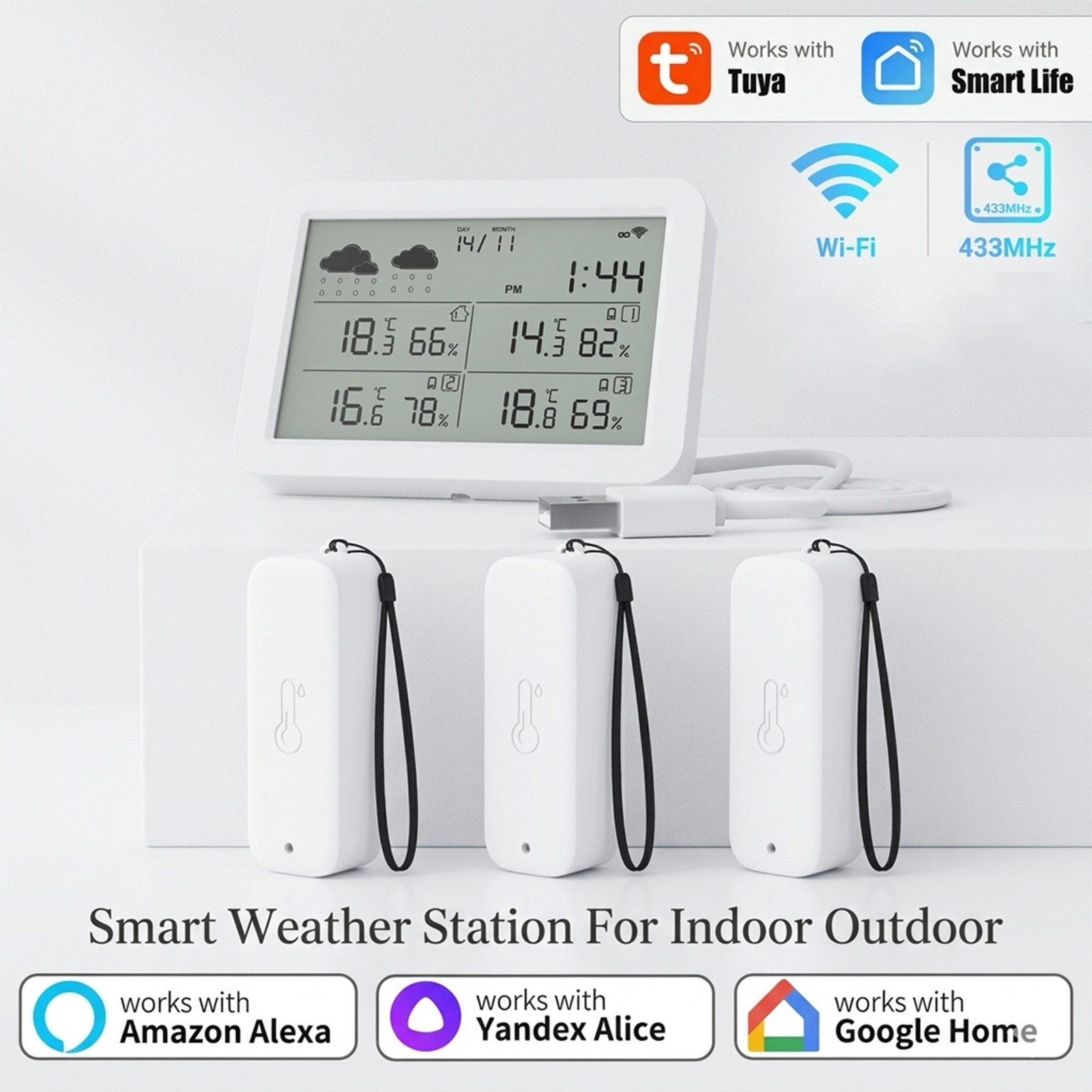 Tuya WiFi+RF433 ウェザーステーション、スマー - Outdoor Power Meter のレビューと価格