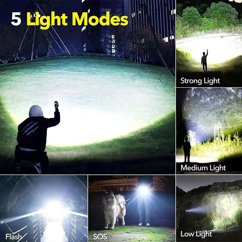 ハイパワー LED 懐中電灯充電式 5 モードアルミ合金伸縮 - Outdoor Power For Camping のレビューと価格