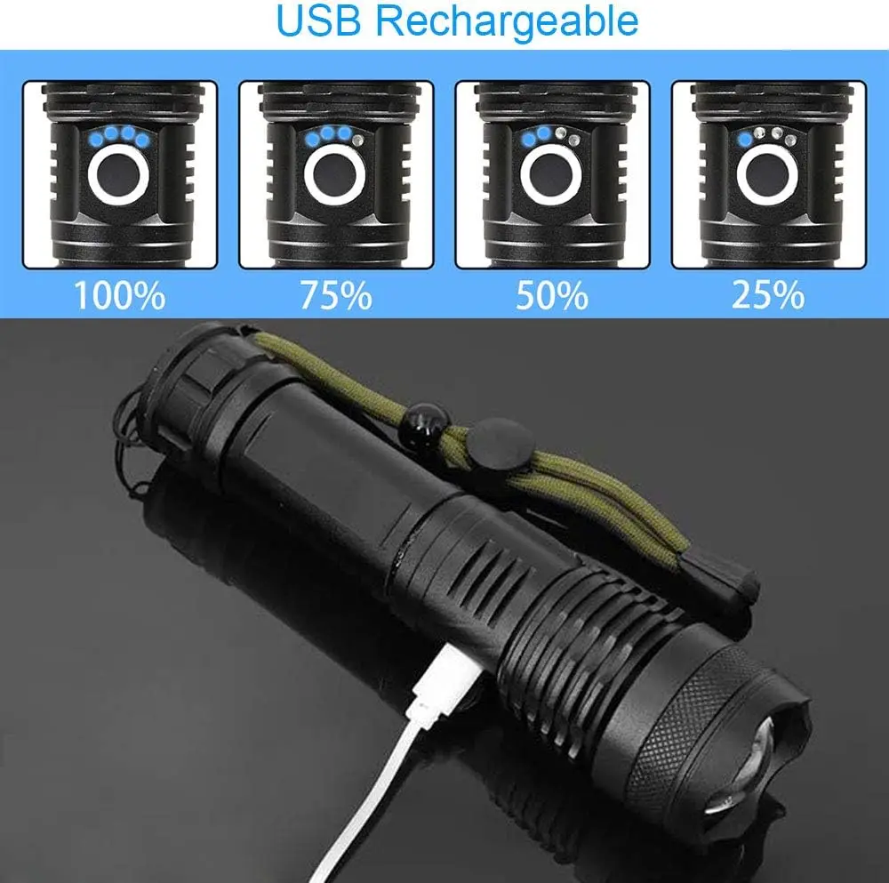 ハイパワー LED 懐中電灯充電式 5 モードアルミ合金伸縮 - Outdoor Power For Camping のレビューと価格