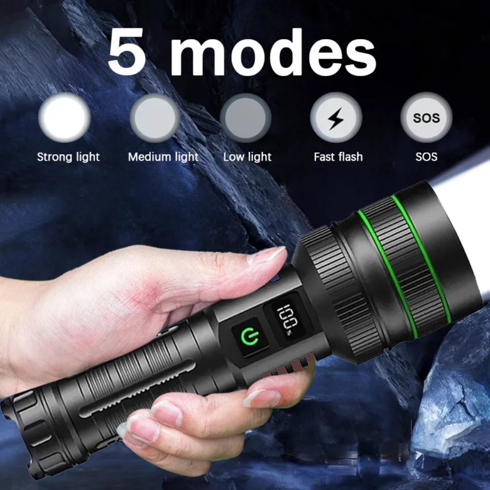 強力な LED 懐中電灯ズーム可能 Type-C 充電式防水 - Outdoor Power For Camping のレビューと価格