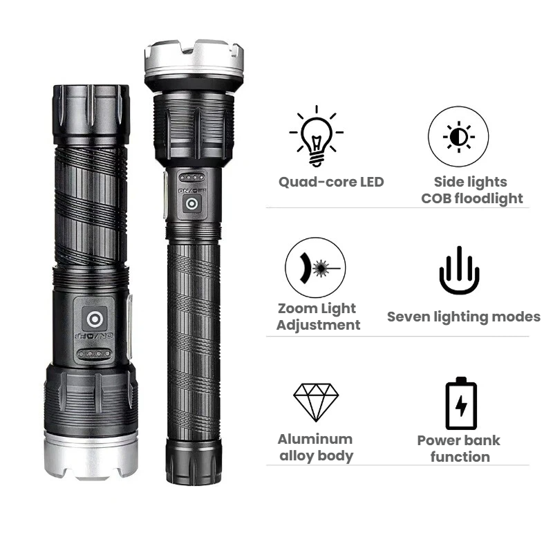 ハイパワー LED 懐中電灯伸縮式長距離パワーディスプレイズ - Outdoor Power For Camping のレビューと価格